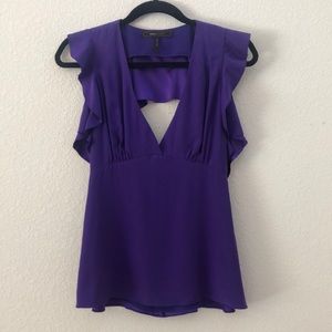 BCBGMaxAzria Purple Ruffle Silk Blouse Size XS